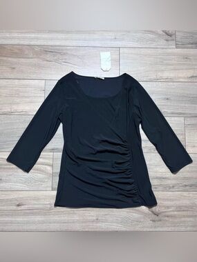 Prospect Blvd Womens Faux Wrap 3/4 Sleeve Top Size Large Black Made In USA